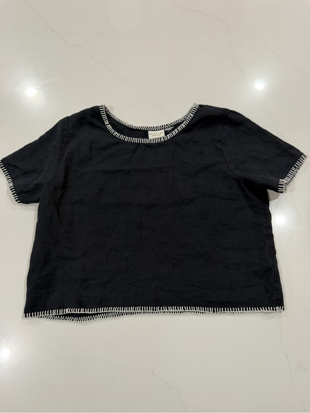 Black Short Sleeve Top with Contrast Stitching